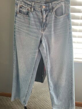 SHORT / PETITE American Eagle Light Blue Straight High Waisted Stovepipe Jeans